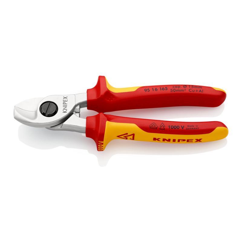 KNIPEX 95 16 165 SB Cesoia per cavi isolati con manici rivestiti in materiale bicomponente, collaudati VDE cromata 165 mm in confezione Self-service