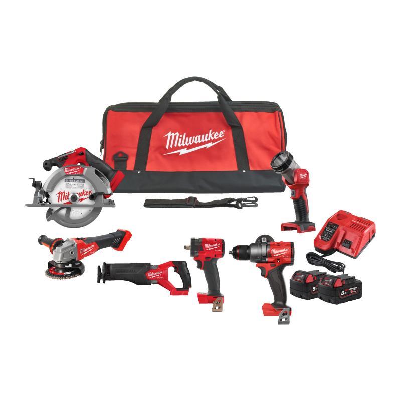 Kit M18 Fuel Trapano E Avv Impulsi 1/2Q E Sega Circolare E Segaccio E Smerigliatrice E Torcia Fpd3 + Fiw2F12 + Fcs552 + Fsz + Fsag125X + Tled - M18 FPP6H3-502B - Milwaukee 4933498659
