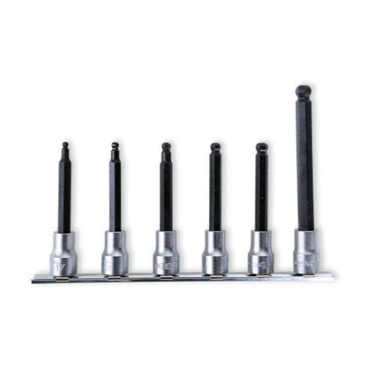 Serie Di Chiavi A Bussola A Mano Maschio Esagonale Con Estremità Sferica Con Attacco Quadro Femmina 3/8" Cromate - Inserti Bruniti 910BP/SB6L Beta 009100596