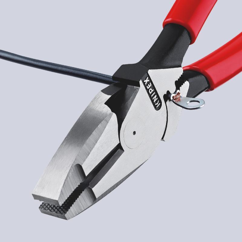 KNIPEX 09 11 240 Pinza universale tipo forte "Lineman's Pliers" modello americano rivestiti in resina sintetica antiscivolo atramentata nera 240 mm