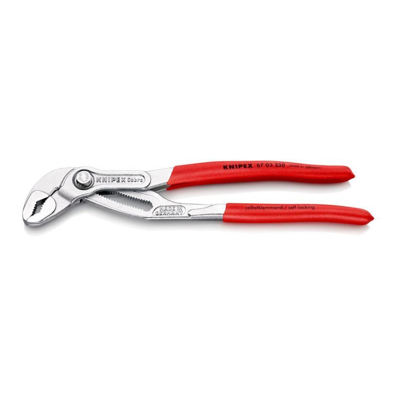 KNIPEX 87 03 250 Cobra® Pinza regolabile di nuova generazione per tubi e dadi rivestiti in resina sintetica antiscivolo cromata 250 mm