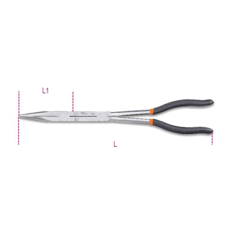 Pinza A Becchi Mezzotondi Lunghissimi Diritti Zigrinati, Con Doppio Snodo Manici Ricoperti Con 2 Strati Di Pvc Antiscivolo 1009L/D Beta 010090058