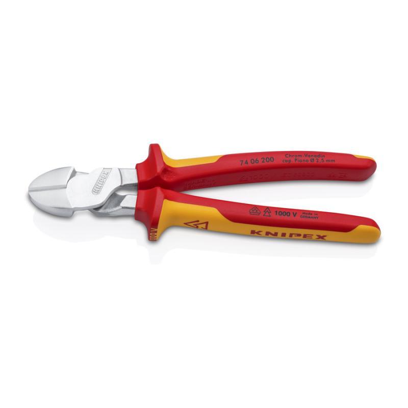 KNIPEX 74 06 200 Tronchese laterale per meccanica tipo forte isolati con manici rivestiti in materiale bicomponente, collaudati VDE cromata 200 mm