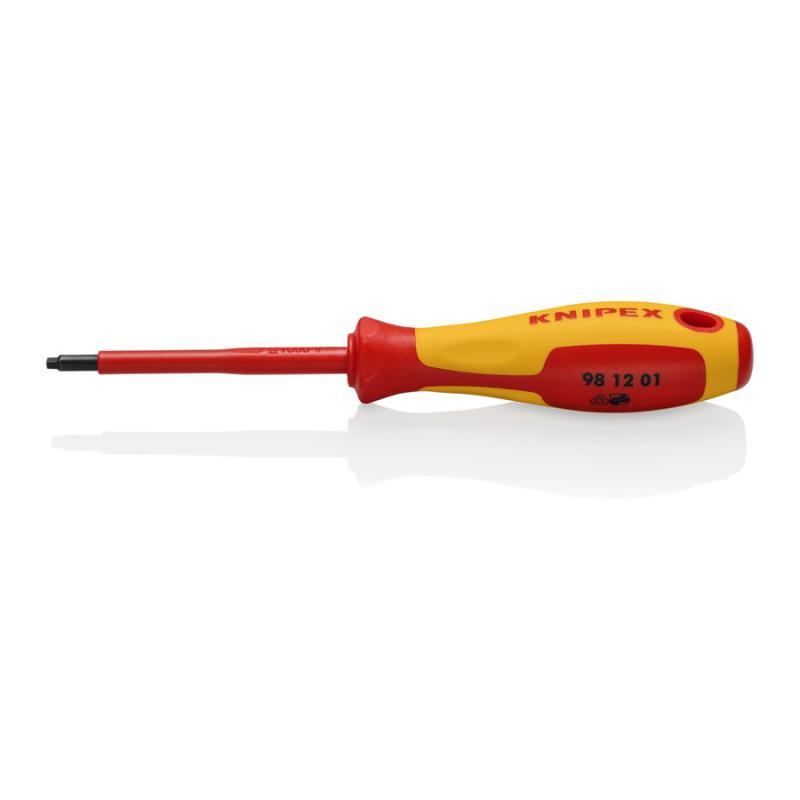 KNIPEX 98 12 01 Giravite per viti Robertson R1 isolati con manici rivestiti in materiale bicomponente, collaudati VDE brunita 185 mm