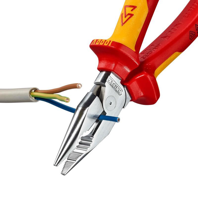 KNIPEX 08 26 185 SB Pinza universale con testa a punta isolati con manici rivestiti in materiale bicomponente, collaudati VDE cromata 185 mm in confezione Self-service