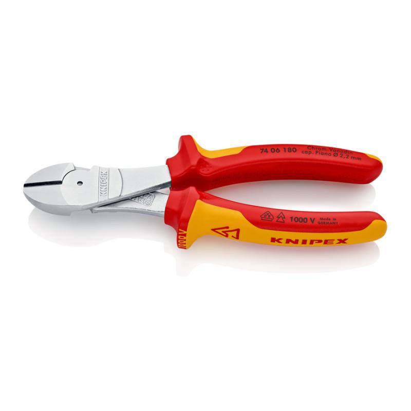 KNIPEX 74 06 180 Tronchese laterale per meccanica tipo forte isolati con manici rivestiti in materiale bicomponente, collaudati VDE cromata 180 mm