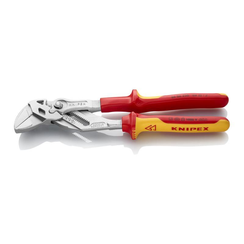 KNIPEX 86 06 250 Pinza chiave pinza e chiave in un unico utensile isolati con manici rivestiti in materiale bicomponente, collaudati VDE cromata 250 mm