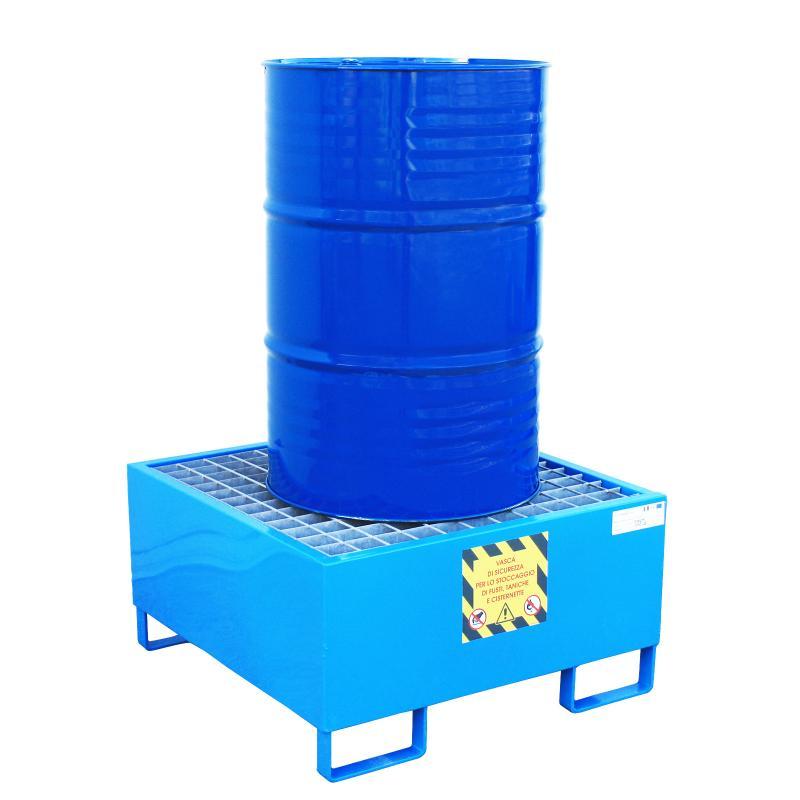 Vasca Di Contenimento In Acciaio Blu Per Lo Stoccaggio Di 1 Fusto dim 86x86xh43 cm Capacità 240 lt