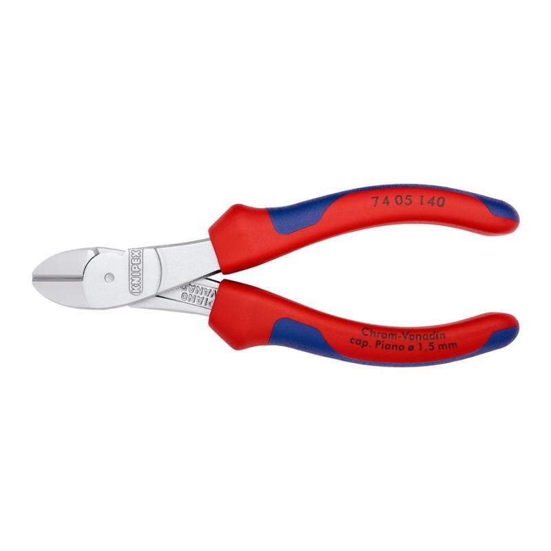 KNIPEX 74 05 140 Tronchese laterale per meccanica tipo forte con impugnature multicomponente cromata 140 mm