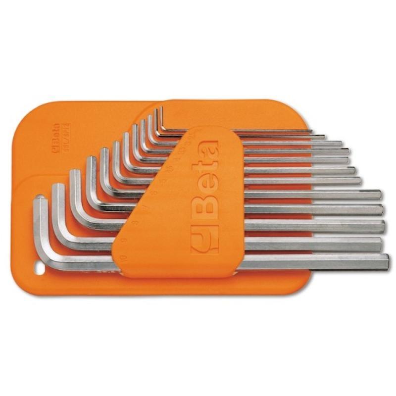 Serie 12 Chiavi Maschio Esagagonali Piegate Tipo Lungo Cromate Con supporto BETA 96LC/SC12