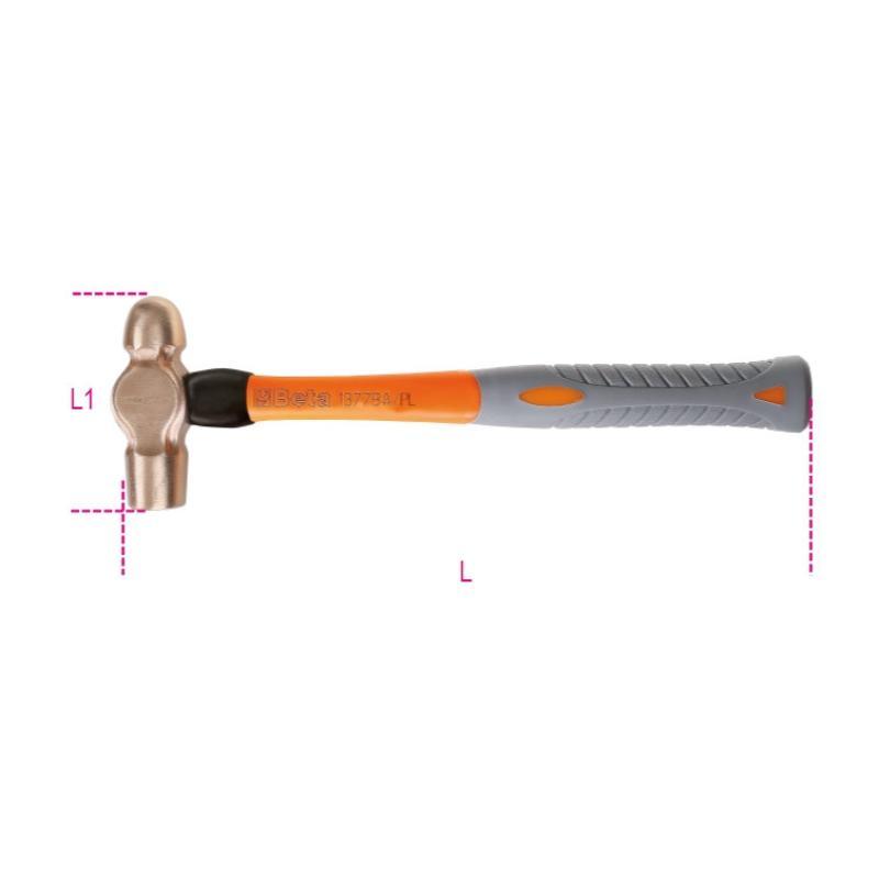 Martello Con Testa Tonda E Penna Sferica Per Calderai E Lattonieri, Manico In Fibra, Antiscintilla 1377BA 340PL Beta 013770884