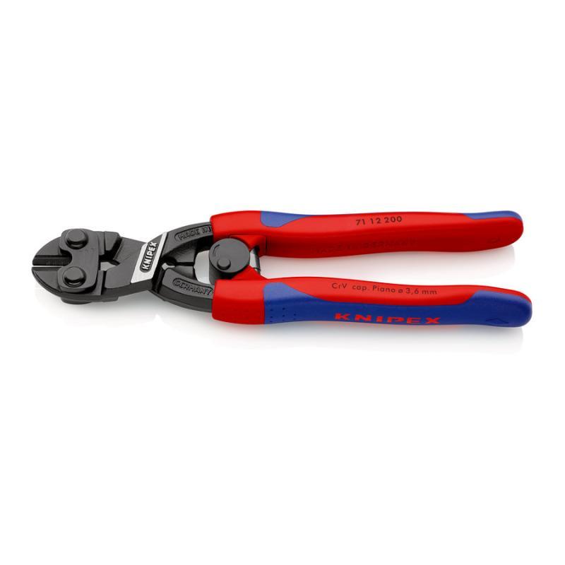 KNIPEX 71 12 200 CoBolt® Tronchese a doppia leva rivestiti in materiale bicomponente, forma affusolata atramentata nera 200 mm