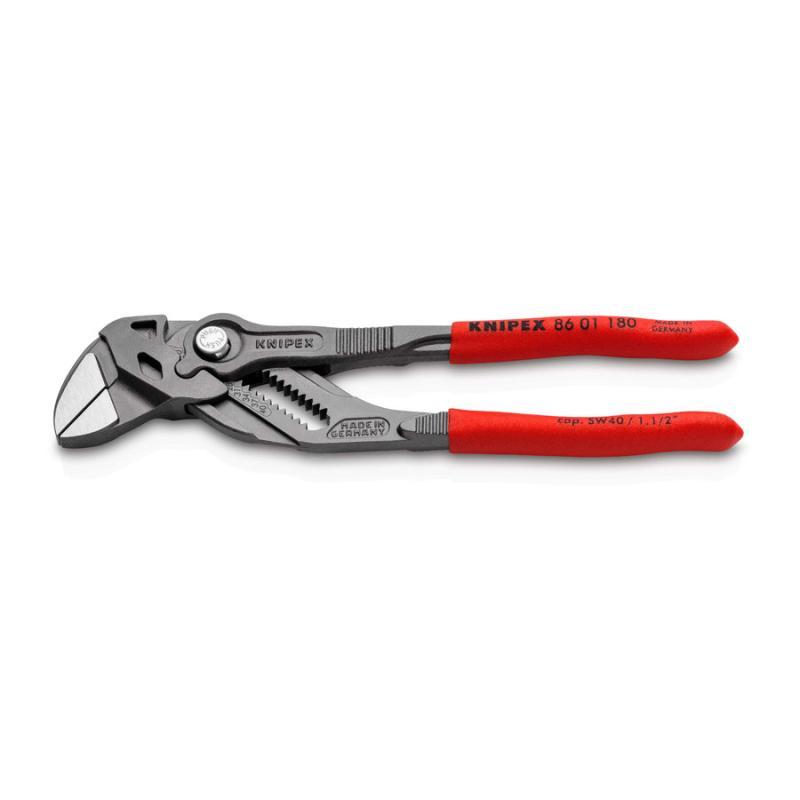 KNIPEX 86 01 180 Pinza chiave pinza e chiave in un unico utensile rivestiti in resina sintetica antiscivolo bonderizzata grigia 180 mm