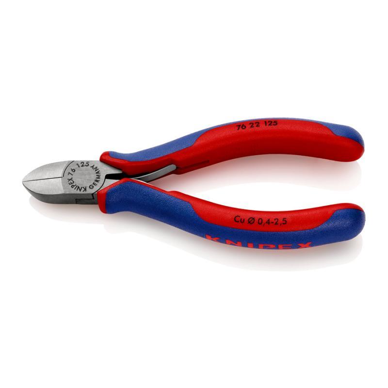 KNIPEX 76 22 125 Tronchese laterale per elettromeccanica con impugnature multicomponente atramentata nera 125 mm