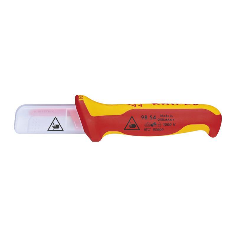 KNIPEX 98 54 SB Coltello per elettricisti impugnatura isolante, in materiale bicomponente, collaudato VDE 190 mm in blister