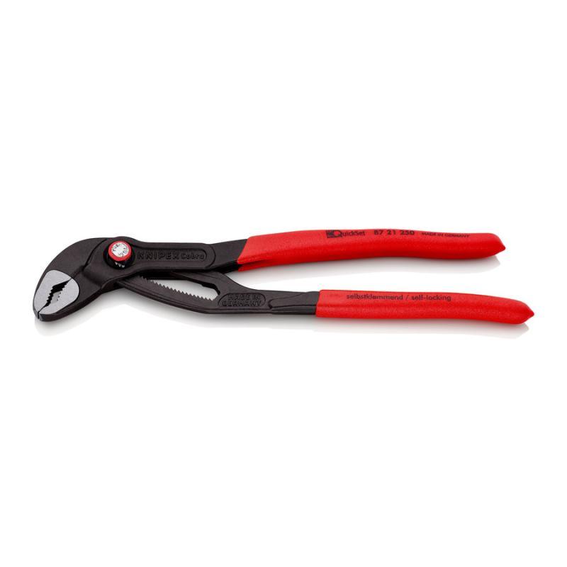 KNIPEX 87 21 250 Cobra® QuickSet Pinza regolabile di nuova generazione per tubi e dadi rivestiti in resina sintetica antiscivolo bonderizzata grigia 250 mm