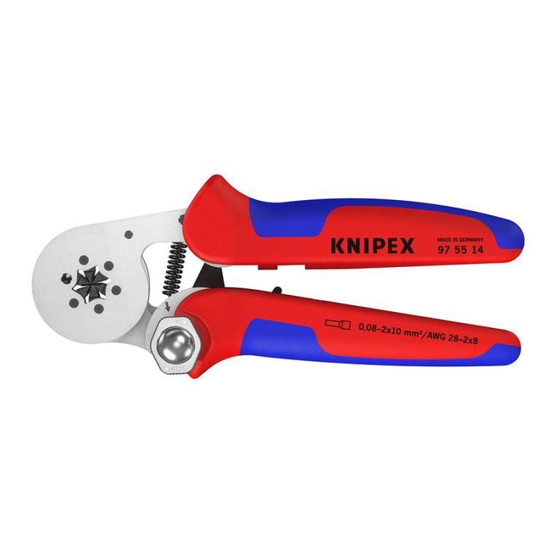 KNIPEX 97 55 14 Crimpatrice per terminali a bussola, con regolazione automatica per crimpaggio laterale con impugnature multicomponente cromata 180 mm