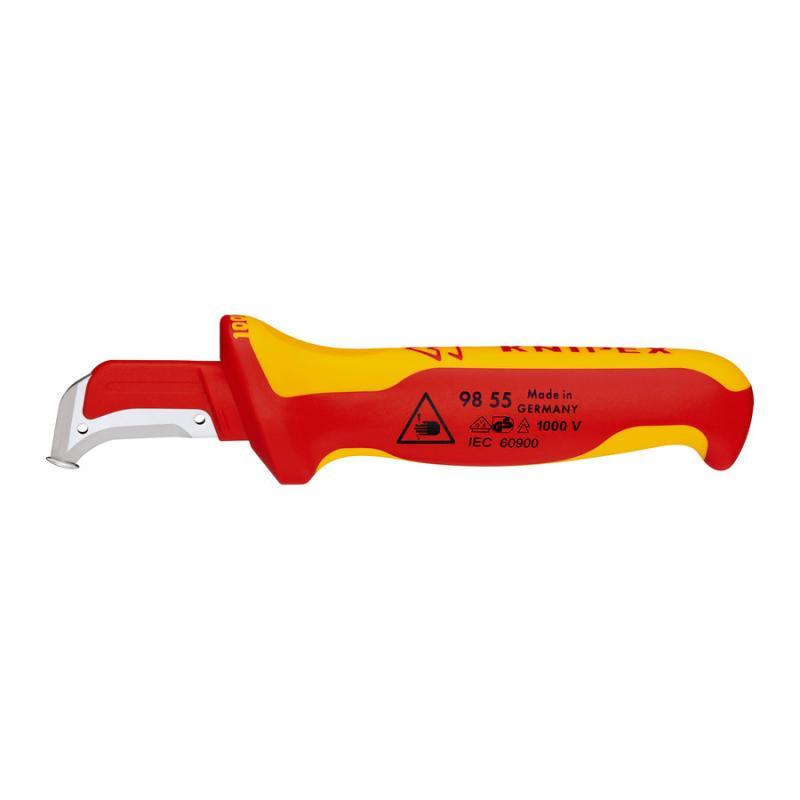 KNIPEX 98 55 SB Coltello spelacavi con guida scorrevole isolati con manici rivestiti in materiale bicomponente, collaudati VDE 180 mm in blister
