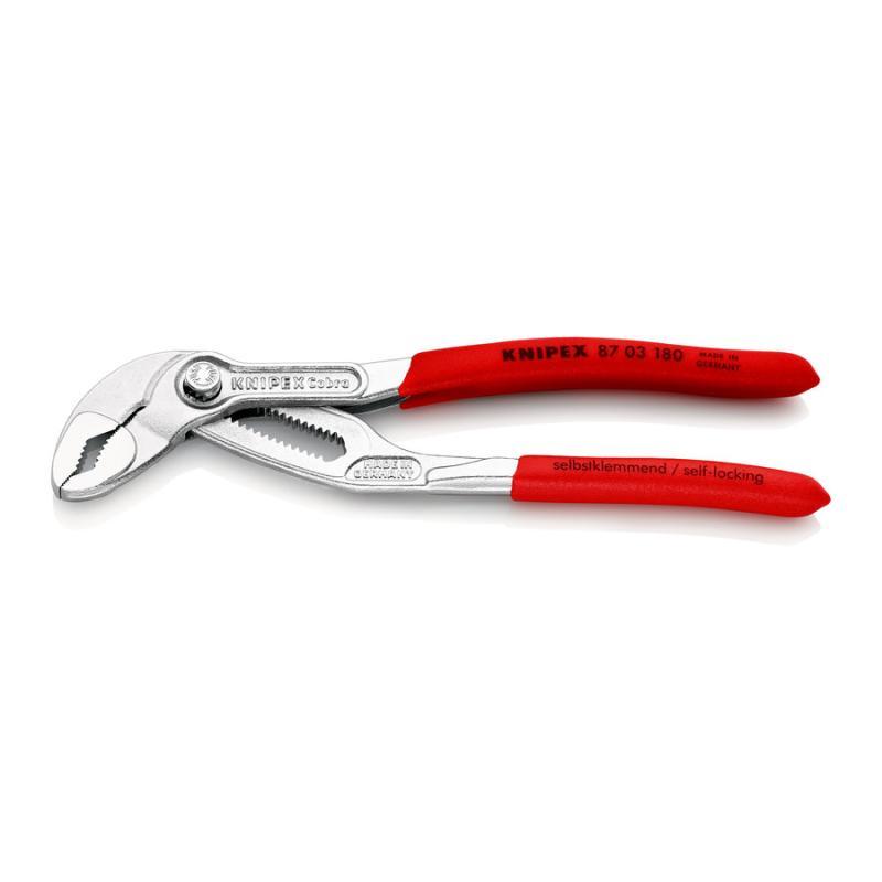 KNIPEX 87 03 180 Cobra® Pinza regolabile di nuova generazione per tubi e dadi rivestiti in resina sintetica antiscivolo cromata 180 mm