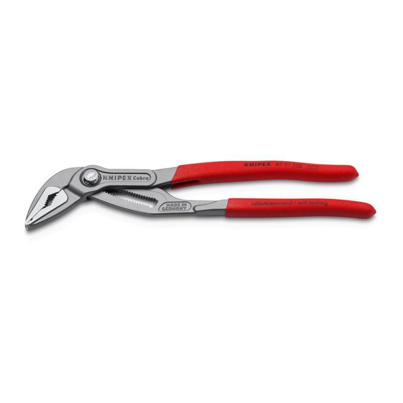 KNIPEX 87 51 250 SB Cobra® ES Pinza regolabile per tubi e dadi extra-affusolata rivestiti in resina sintetica antiscivolo bonderizzata grigia 250 mm in confezione Self-service