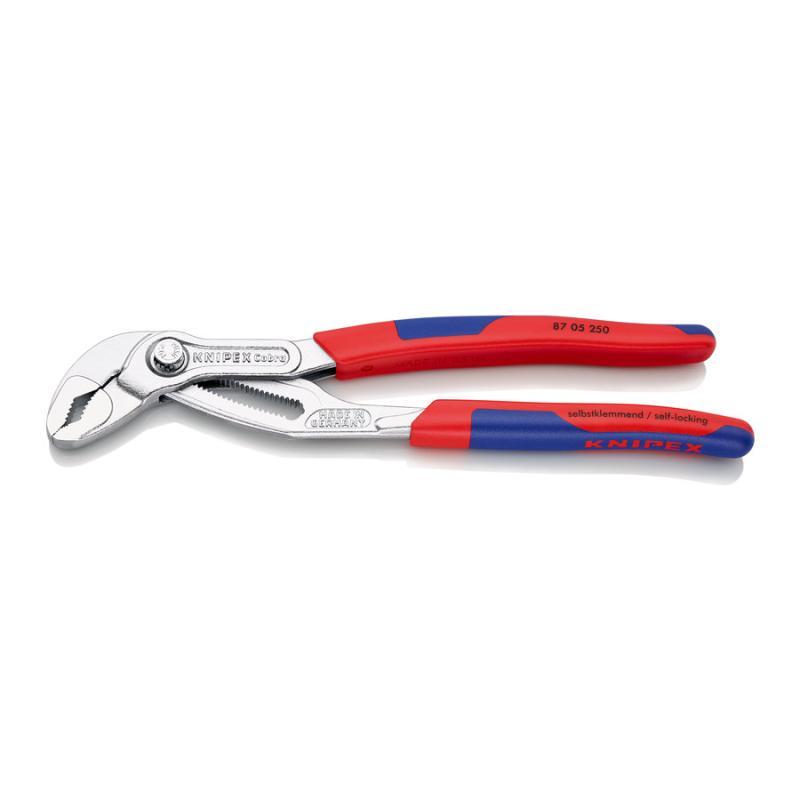 KNIPEX 87 05 250 Cobra® Pinza regolabile di nuova generazione per tubi e dadi rivestiti in materiale bicomponente, forma affusolata cromata 250 mm