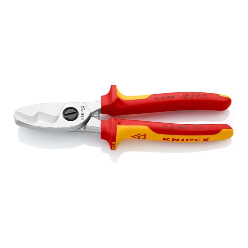 KNIPEX 95 16 200 SB Cesoia per cavi con doppio tagliente isolati con manici rivestiti in materiale bicomponente, collaudati VDE cromata 200 mm in confezione Self-service