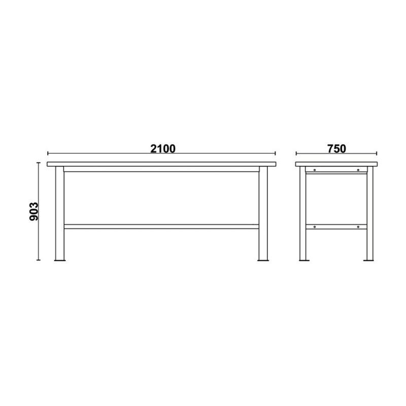 Banco Da Lavoro Semplice Con Piano Mdf Rivestito In Acciaio Inox, Lunghezza 2,1 M C58BC-X2,1 Beta 058000626