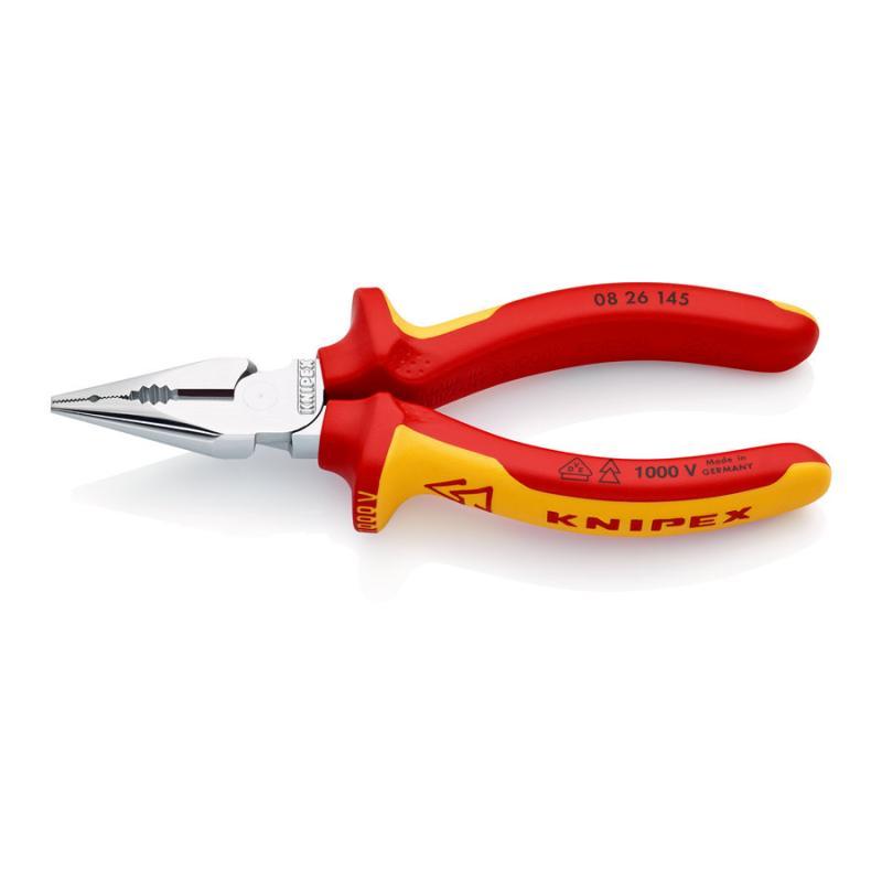 KNIPEX 08 26 145 SB Pinza universale con testa a punta isolati con manici rivestiti in materiale bicomponente, collaudati VDE cromata 145 mm in confezione Self-service