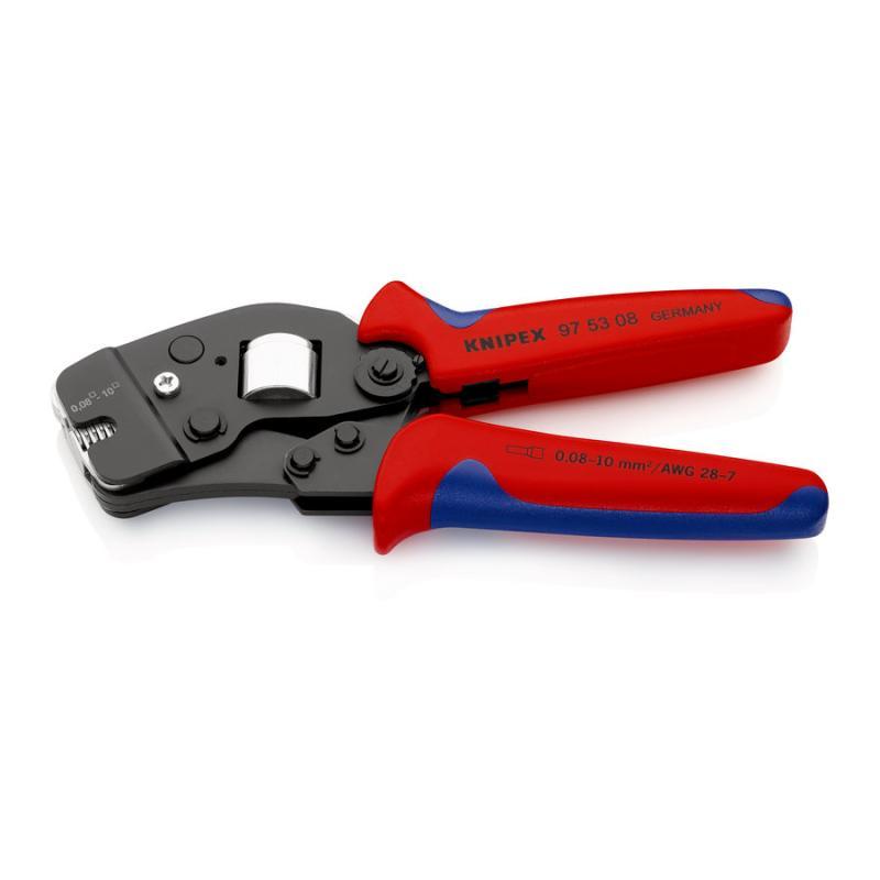 KNIPEX 97 53 08 SB Crimpatrice per terminali a bussola, con regolazione automatica per crimpaggio frontale con impugnature multicomponente brunita 190 mm in blister