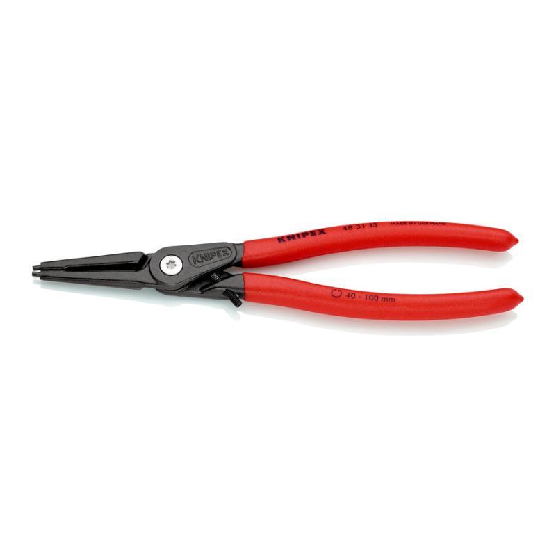 KNIPEX 48 31 J3 Pinza di precisione per anelli di sicurezza per anelli di sicurezza interni a fori con meccanismo di limitazione apertura/chiusura pinza rivestiti in resina sintetica antiscivolo bonderizzata grigia 225 mm