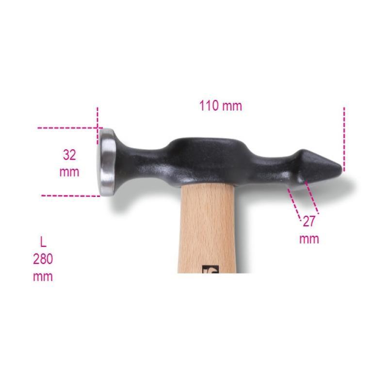 Martello Con Testa Tonda Convessa E Penna Orizzontale Manico In Legno 1359 T Beta 013590010