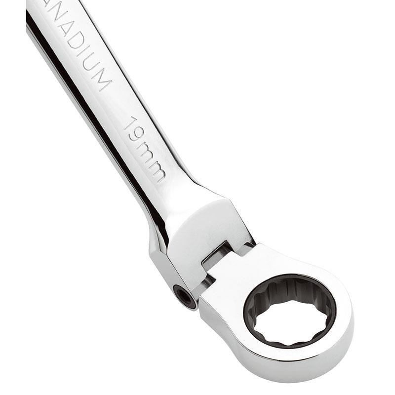 Serie Chiavi Combinate Cromate Con Testa A Cricchetto Snodata - Misure 8 - 10 - 11 - 13 - 15 - 17 - 19 mm FERVI 0690/07P