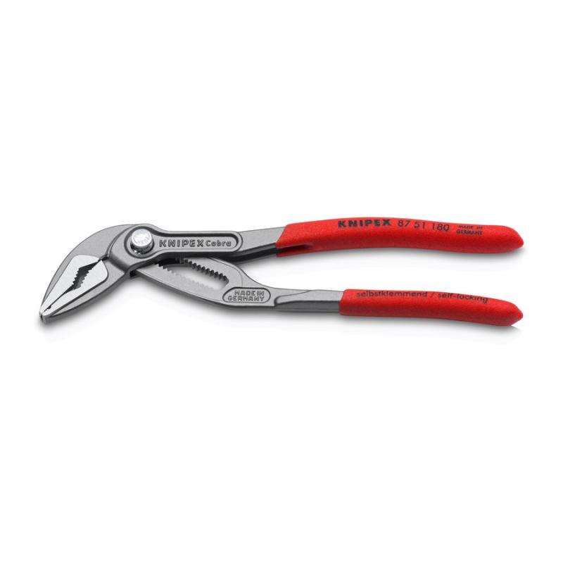 KNIPEX 87 51 180 SB Cobra® ES Pinza regolabile per tubi e dadi extra-affusolata rivestiti in resina sintetica antiscivolo bonderizzata grigia 180 mm in confezione Self-service