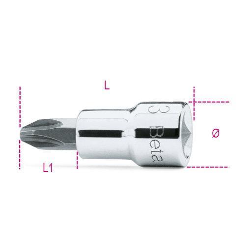 Chiavi A Bussola A Mano A Giravite Per Viti Con Impronta A Croce Philips® Con Attacco Quadro 3/8" Cromate - Inserti Bruniti 910PH Beta