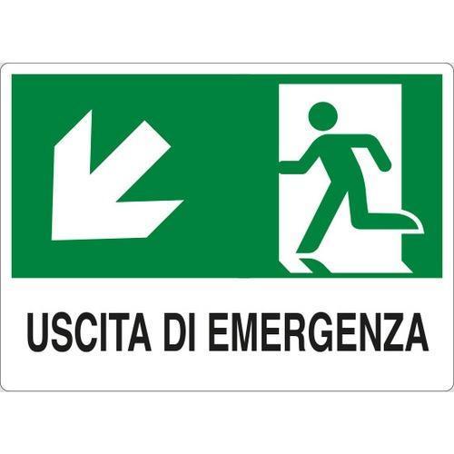 Cartello In Alluminio Uscita Di Emergenza In Basso A Sinistra 30x20cm