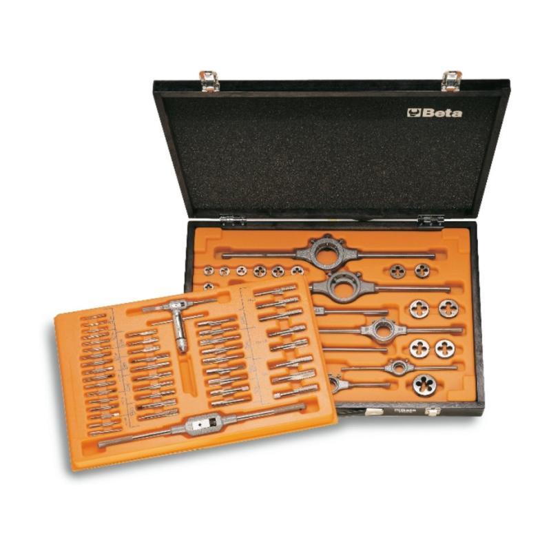 Assortimento Di Maschi E Filiere Con Accessori In Acciaio Hss Filettatura Metrica In Cassetta Di Legno 447/C70 Beta 004470065