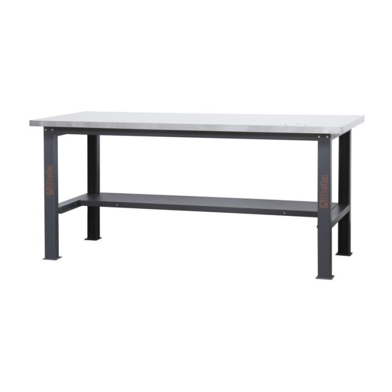 Banco Da Lavoro Semplice Con Piano Mdf Rivestito In Acciaio Inox, Lunghezza 2,1 M C58BC-X2,1 Beta 058000626