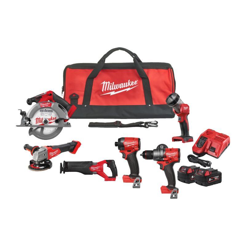 Kit M18 Fuel Trapano E Avv Impulsi 1/4 Hex E Sega Circolare E Segaccio E Smerigliatrice E Torcia Fpd3 + Fid3 + Fcs552 + Fsz + Fsag125X + Tled - M18 FPP6G3-502B - Milwaukee 4933498658