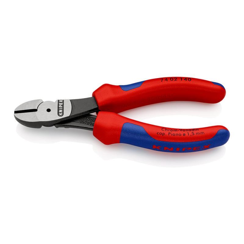 KNIPEX 74 02 140 Tronchese laterale per meccanica tipo forte con impugnature multicomponente atramentata nera 140 mm
