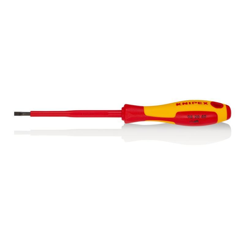 KNIPEX 98 20 40 Giraviti per elettricisti per viti con intaglio impugnatura isolante, in materiale bicomponente, collaudato VDE brunita 202 mm