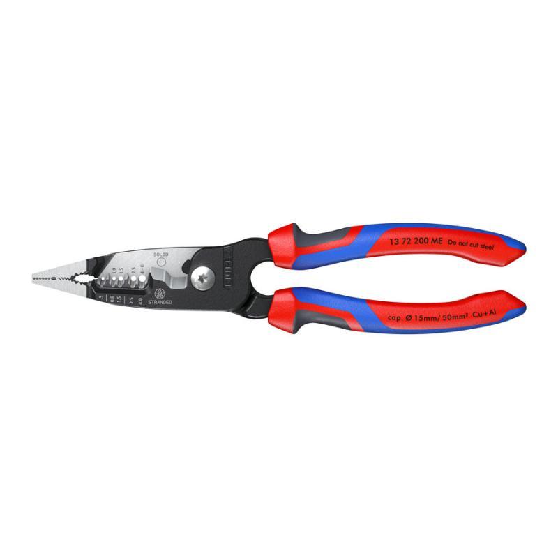 KNIPEX 13 72 200 ME Pinza multifunzione per elettricisti modello metrico con manici comfort atramentata nera 200 mm