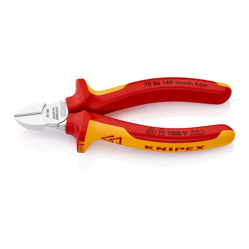 KNIPEX 70 06 140 Tronchese laterale isolati con manici rivestiti in materiale bicomponente, collaudati VDE cromata 140 mm