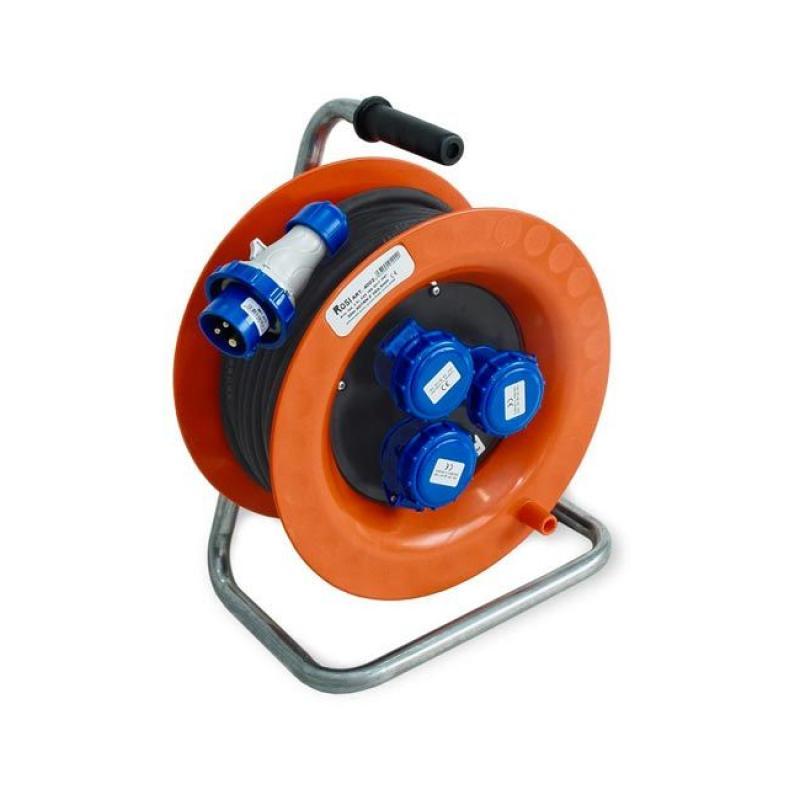 Avvolgicavo 30MT 3 Prese Industriali 16A/3P Monofase 230V - IP67 Disgiuntore Termico