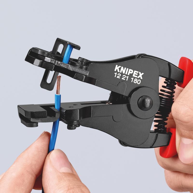 KNIPEX 12 21 180 Pinza spelacavi con lame sagomate rivestiti in resina sintetica verniciata nera 180 mm