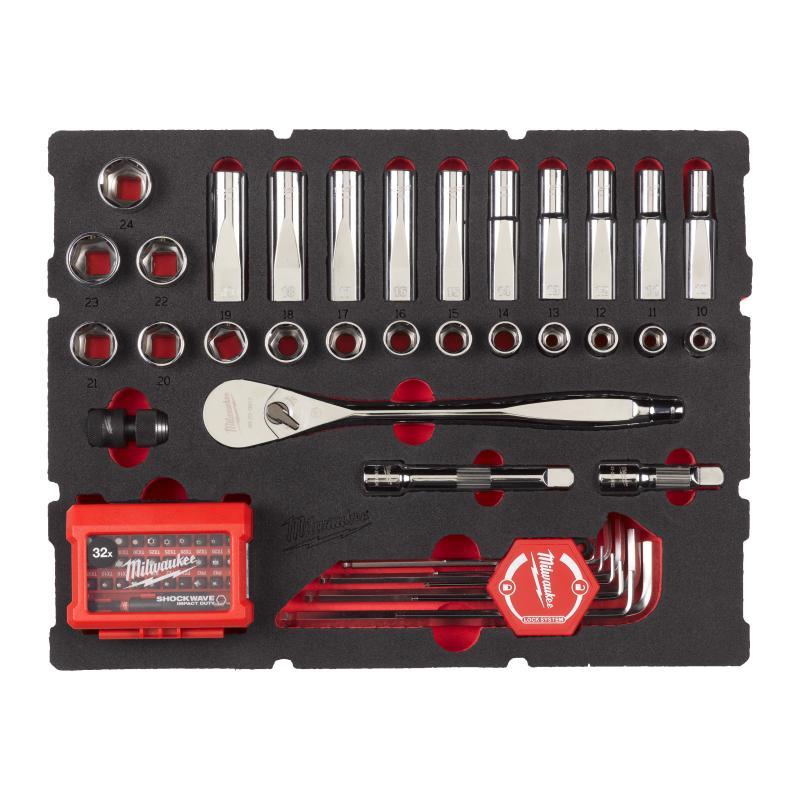 Set Di Cricchetto E Bussole In Termoformato Packout - Milwaukee — SET CRICCHETTO E BUSSOLE 1/2 TERMOFORMATO PER PACKOUT