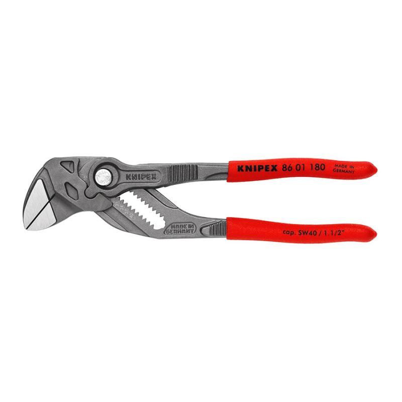 KNIPEX 86 01 180 SB Pinza chiave pinza e chiave in un unico utensile rivestiti in resina sintetica antiscivolo bonderizzata grigia 180 mm in confezione Self-service