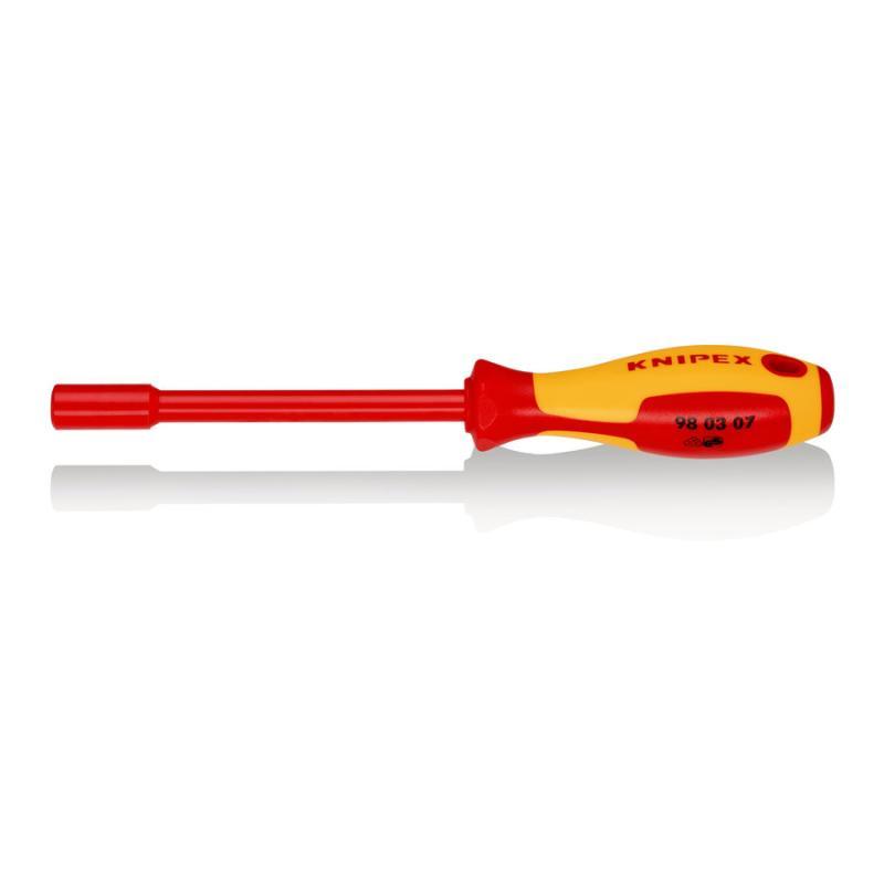 KNIPEX 98 03 07 Chiave a bocca esagonale con impugnatura giraviti isolati con manici rivestiti in materiale bicomponente, collaudati VDE brunita 237 mm