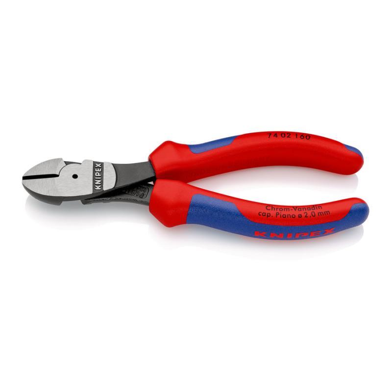 KNIPEX 74 02 160 Tronchese laterale per meccanica tipo forte con impugnature multicomponente atramentata nera 160 mm