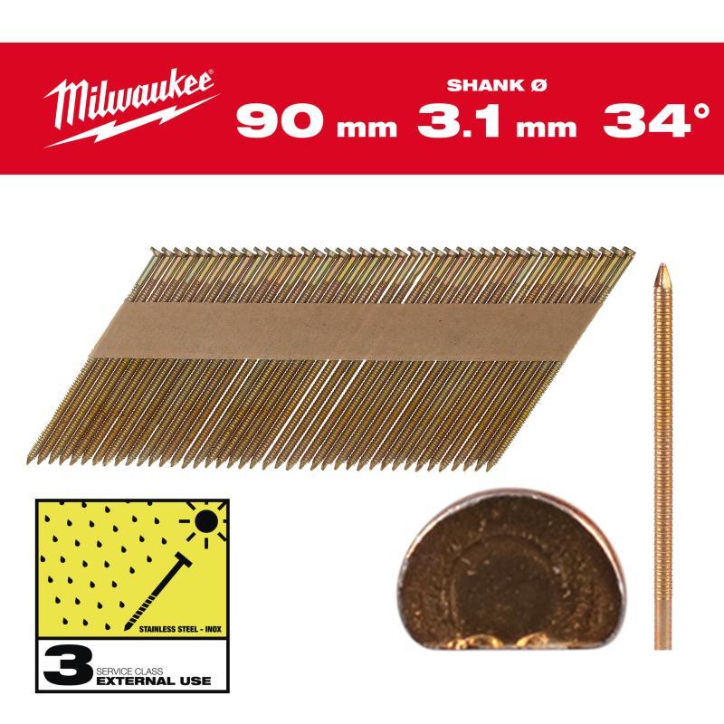Chiodi 34° Testa D - Milwaukee — CHIODI D 34/7.4x3.1/90mm/RS/HDG/SC3 2200pz - Esterno