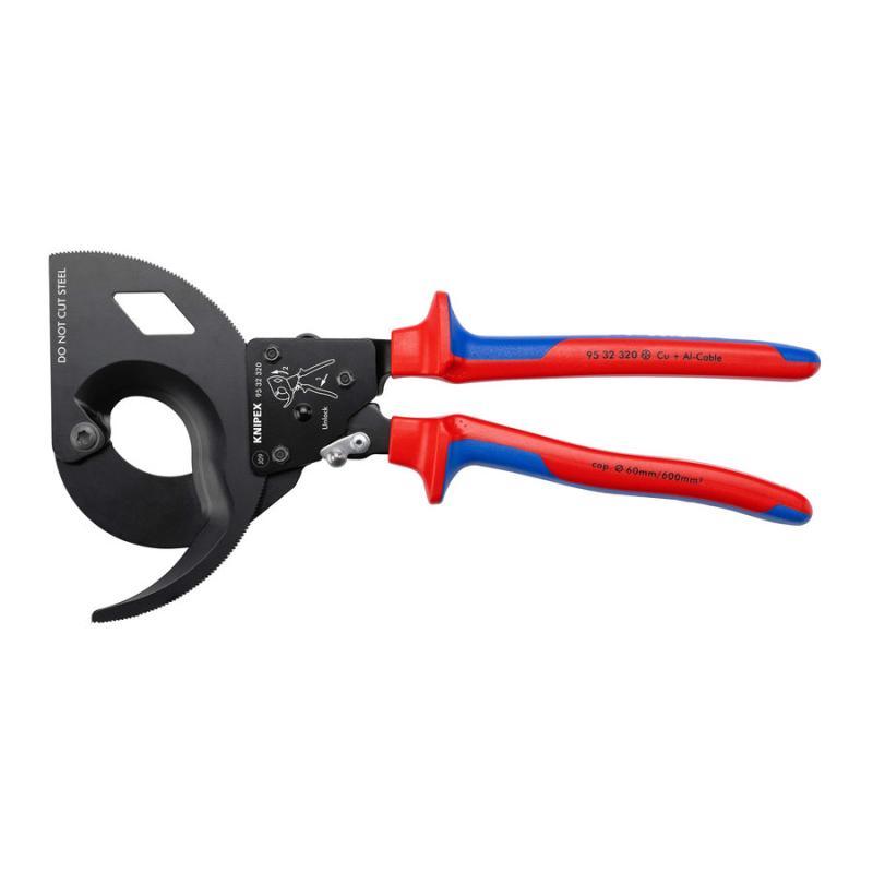 KNIPEX 95 32 320 Cesoia a cremagliera (sistema a cricchetto, 3 fasi) con impugnature multicomponente atramentata nera 320 mm in blister